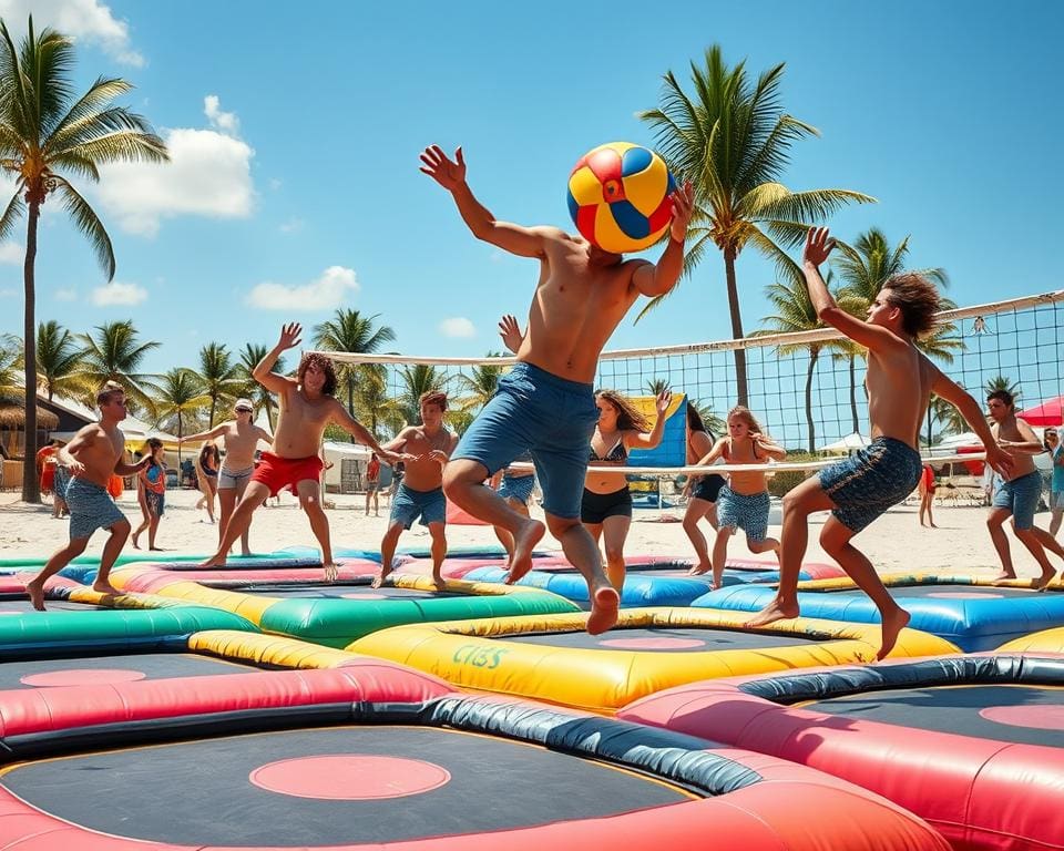 Bossaball Spiel auf Trampolin