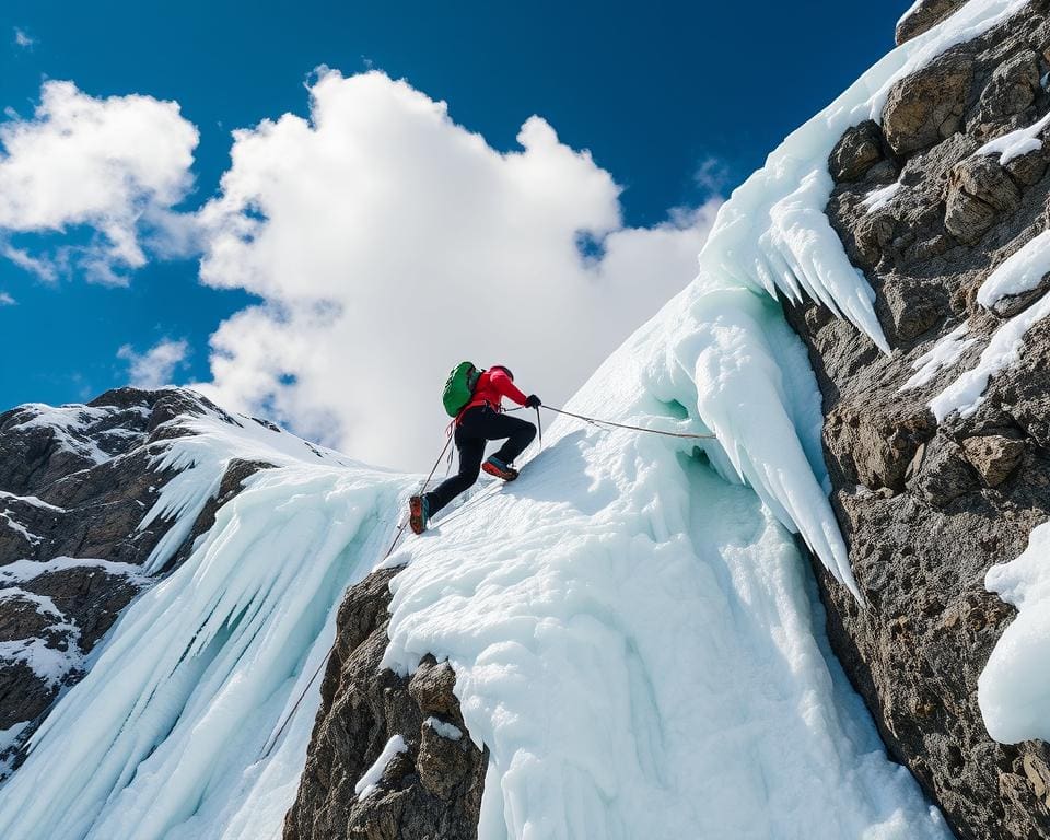 Eisklettern im gefrorenen Terrain